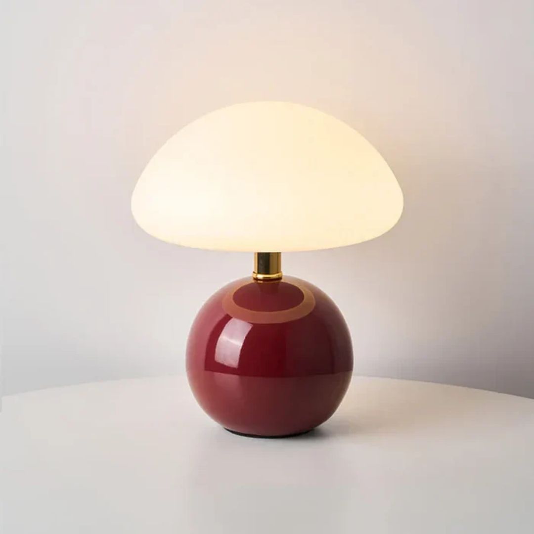 Cream Ceramic Mushroom Table Lamp – Bauhaus Style LED Bedside Light
