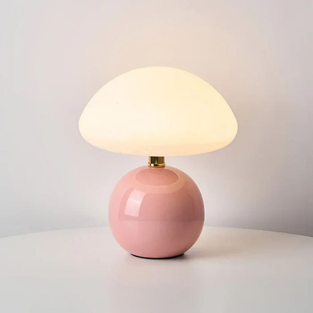 Cream Ceramic Mushroom Table Lamp – Bauhaus Style LED Bedside Light