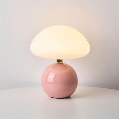 Cream Ceramic Mushroom Table Lamp – Bauhaus Style LED Bedside Light