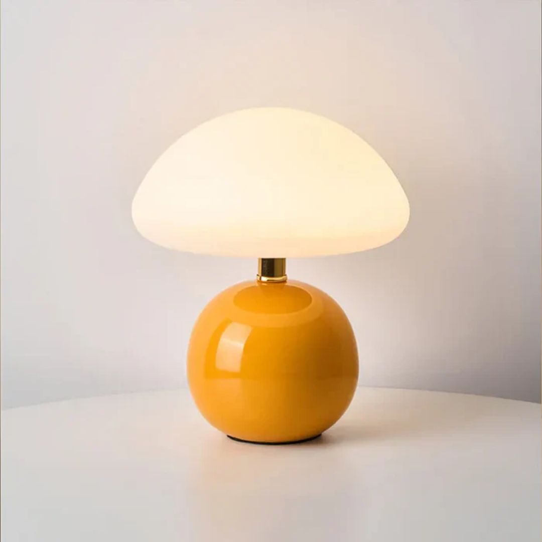 Cream Ceramic Mushroom Table Lamp – Bauhaus Style LED Bedside Light