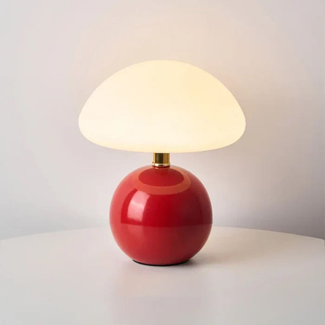 Cream Ceramic Mushroom Table Lamp – Bauhaus Style LED Bedside Light