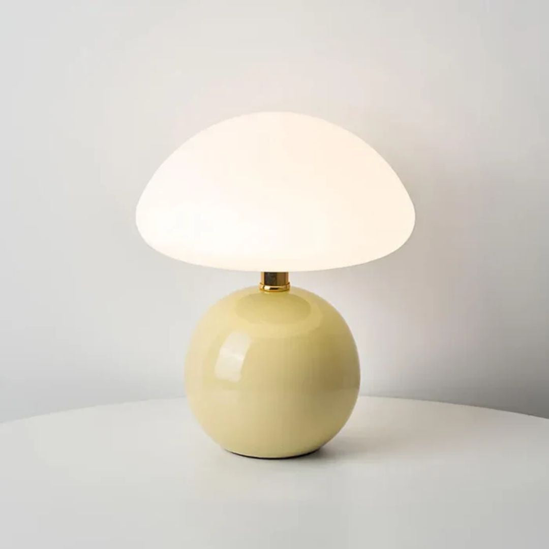 Cream Ceramic Mushroom Table Lamp – Bauhaus Style LED Bedside Light